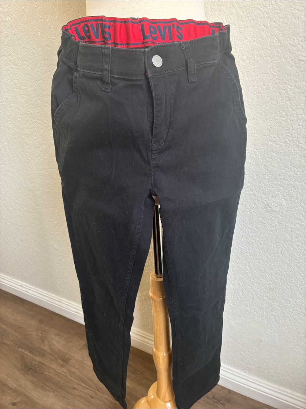 Levi's Black Ankle Crop Chino Pants with Red Waistband Detail